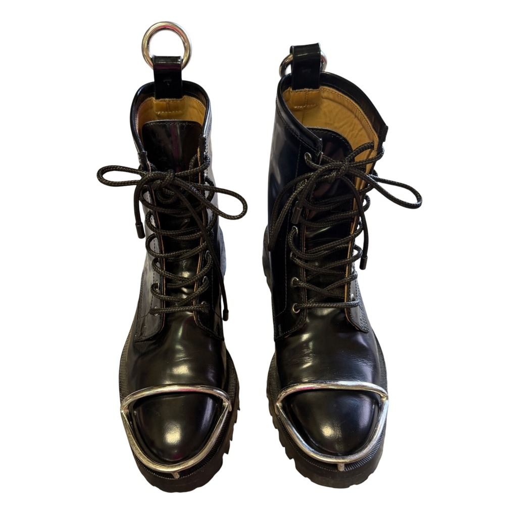 Alexander Wang Lyndon Black Leather Metal Toe Combat Boots 37.5